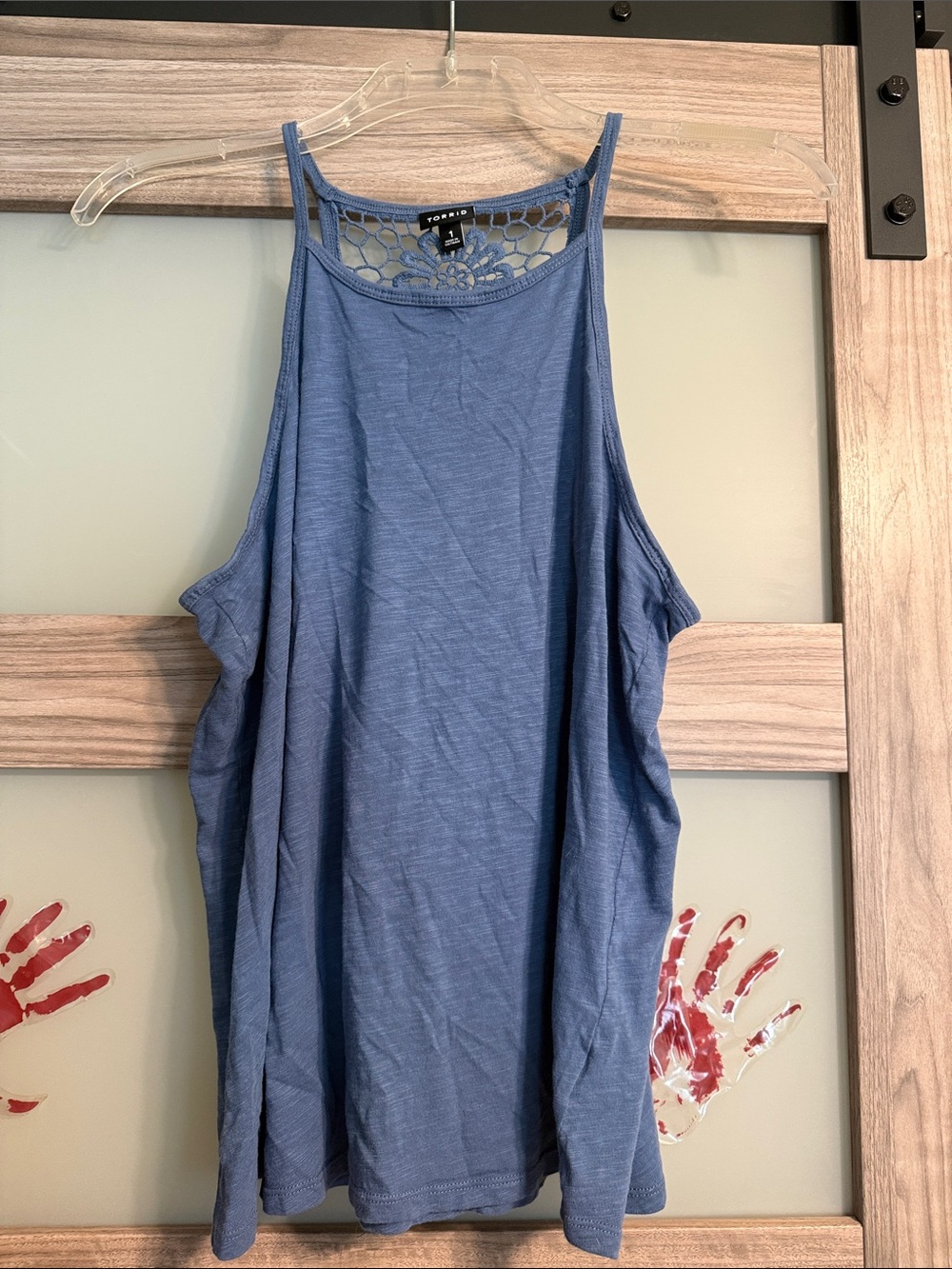torrid Dusty Blue Lace-Back High Neck Tank